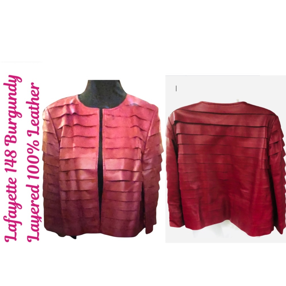 Lafayette 148 New York Burgundy Leather Jacket